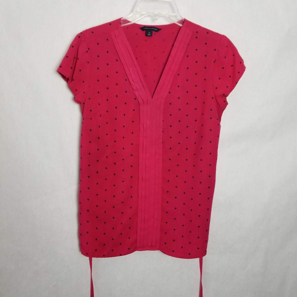 Tommy Hilfiger Pink Mini-Print Pin Pleated Top M